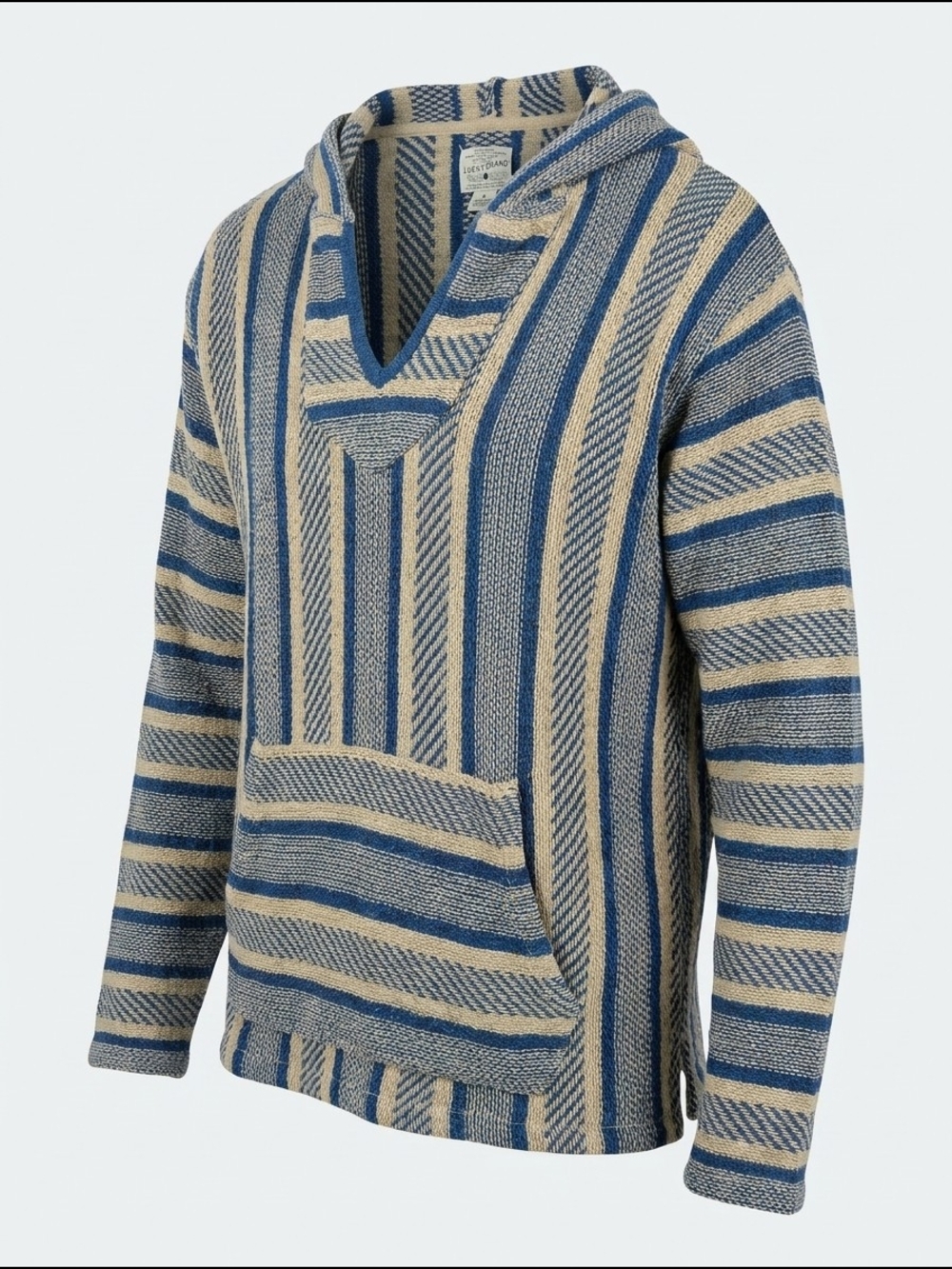 Lucky Brand Blue & Cream Striped V-Neck Hooded Sweater